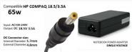 Notebook Power Adapter HP Compaq 18.5V, 3.5A 1.7/4.8mm 65W HTL, NBP06 