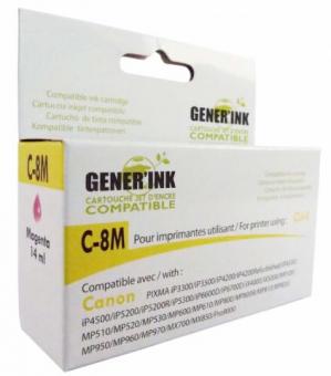 GENERINK, CANON CLI8 M-with chip, Magenta,  IP 4200, For Pixma iP4200, 4300, 5200, 5300, 6600, 6700, MP500, 530, 600, 800, 810, 830, 950, 960, Pro9000,  CJ8M 