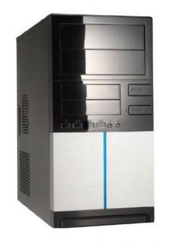 Linkworld case 437-18U/A Micro ATX, piano glossy black/silver and with blue light, 2 x USB, audio. PSU 2 x IDE, 3 x SATA. 500W, 120mm Silent 