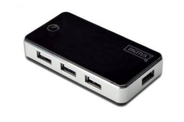 DIGITUS USB 2.0 Hub 7-port white, 7x USB A/F, 1x USB mini,incl. USB cable A/mini 1m ext. power supply 5V DC 3.5, DA-70222 