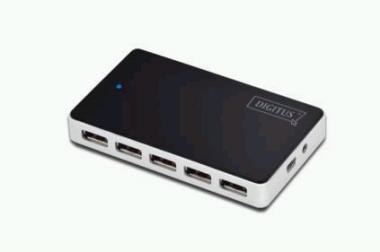 DIGITUS USB 2.0 Hub 10-port, 10xUSB A/F, 1x USB mini,incl. USB cable A/mini 1m & ext. power supply 5V DC 4A<br />, DA-70229 