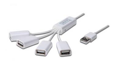 DIGITUS USB 2.0 Cable Hub, 4-Port, 4x USB A/F, 1x USB A male, self powered, DA-70216, 4016032284062 