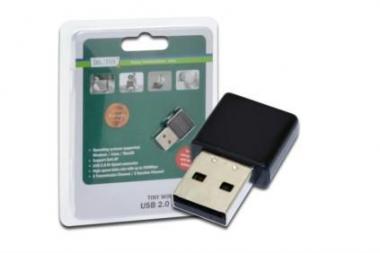 DIGITUS TinyWireless 300N USB 2.0 adapter, 300Mbps, Realtek 8192 2T/2R with WPS button, DN-70542 
