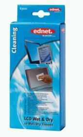 Ednet Wet & Dry - TFT / LCD Screen cleaner, 10x 2 wipes, without alcohol, anti-static characteristics, 63021 
