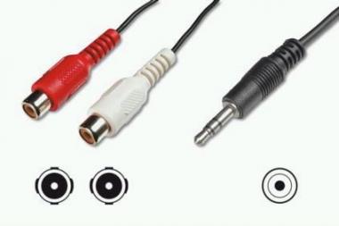 ASSMANN Audio extension cable, stereo 3.5mm - 2x RCA, 2.00m, 2x0.10/10, shielded, M/F, black, AK 244 