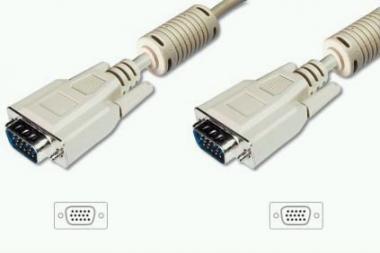 ASSMANN VGA Monitor connection cable, HD15, M/M, 1.8m, 3Coax/7C, 2xferrite grey, AK-310103-018-E 