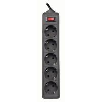DEFENDER Surge protector for 5 sockets, cable 5.0m. Black  with grounded connection and safety switch, Schuko - C13, ES5BL 99486 