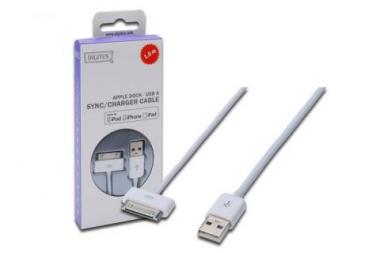 DIGITUS Apple Dock charger/data cable, Apple 30pin - USB A, M/M, 1.0m, USB 2.0 compatible UL, Apple certified, DA-600100-010-W 