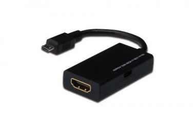 ASSMANN MHL adapter cable, micro USB B - HDMI A, M/F, 0.1m, AK-300305-002-S 