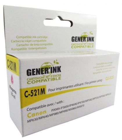 GENERINK, CANON CLI 521 M Magenta with chip, CJ521M 