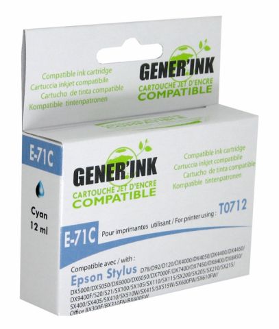 GENERINK, EPSON ST. D78, T0712, C13T07114010, Cyan, with CHIP, EJ71C 