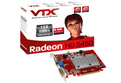 VTX3D Video card Radeon HD5450 PCIE 1GB DDR3 64bit, 650Mhz/800Mhz, HDMI /VGA/ DVI, Heatsink / ATX / 1 Slot, VX5450 1GBK3-HV4 