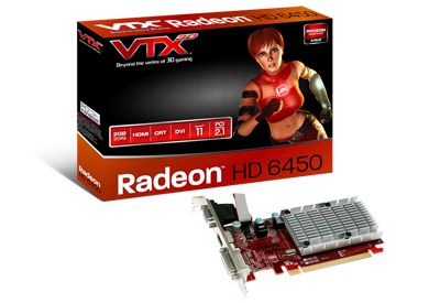 VTX3D Video card Radeon HD6450 PCIE 2GB DDR3 64bit, 625Mhz/1000Mhz, DVI/HDMI/VGA, Heatsink (silent) / ATX / 1 Slot, VX6450 2GBK3-H 