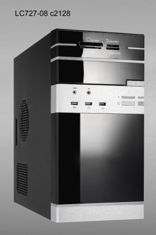 Linkworld case 727-08A-U(3.0) Micro ATX, black/silver,Card reader, 3xUSB3.0, Audio, PSU 3xIDE, 2xSATA, 1xPCIx, 500W silent 120mm, PFC, CE, Thermal control 
