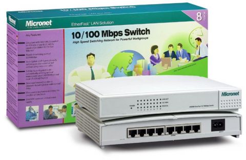 MICRONET SP608B, 8-Port 10/100 Mbps Fast Ethernet Switch, Auto-Uplink, Internal Power, MicroOffice Series 