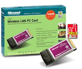 MICRONET SP908GL 108M Wireless LAN CardBus adapter, IEEE 802.11g standard 