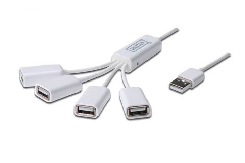 DIGITUS USB 2.0 Cable Hub, 4-Port, 4x USB A/F, 1x USB A male, self powered, DA-70216, 4016032284062 