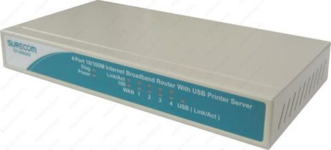 SURECOM 4 Port 10/100M Internet Broadband Router with USB Printer Server (Winbond, 1*10/100M WAN port, 4*10/100M LAN port, 1 USB Printer port, Metal Case), EP-4904AX 