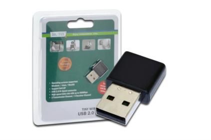 DIGITUS TinyWireless 300N USB 2.0 adapter, 300Mbps, Realtek 8192 2T/2R with WPS button, DN-70542 