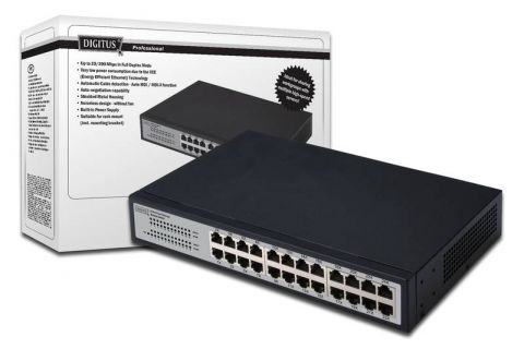 DIGITUS Fast Ethernet Switch N-Way 24-port, 10/100 Mbps, 24x RJ45, Desktop Version Rack Mount Kit Included, DN-60021-1 