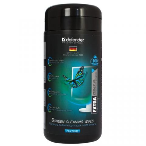 DEFENDER Cleaning wipes for monitors, in tub, 100 pcs, CLN30102 