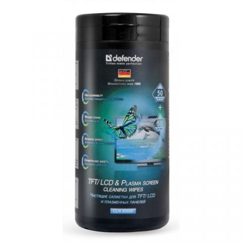 DEFENDER Wet and dry cleaning wipes for screens, in tub, 50+50 pcs, CLN30600 