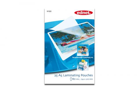 Ednet Laminating Pouches for A5 , 80 mic., 154x216mm, 25pcs, 91522 