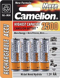 CAMELION Rechargeable battery, AA 2500mAh Ni-Metal Hydrid, 4pcs per Blister package, price per 1pcs, 419116 