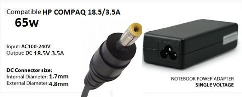 Notebook Power Adapter HP Compaq 18.5V, 3.5A 1.7/4.8mm 65W HTL, NBP06 