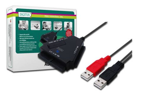 DIGITUS USB2.0 to IDE and SATA Adapter Cable, USB A to 40pol IDE and SATA without Power Supply, DA-70202 