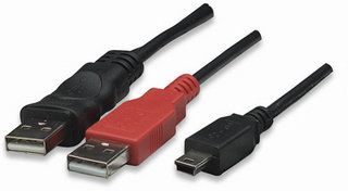 MANHATTAN, Hi-Speed USB Device Cable, (2) A Male / (1) Mini-B Male, 1 m (3.3 ft.), Black, 306041 