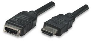 MANHATTAN HDMI Cable, HDMI 1.8m,  Male to HDMI  Female, Shielded, Black, 1.8 m, 308427 