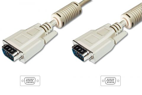 ASSMANN VGA Monitor connection cable, HD15, M/M, 15.0m, 3Coax/7C, 2xferrite grey, DB-310103-150-E 