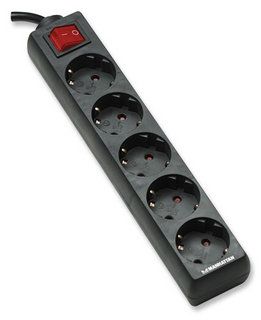 MANHATTAN, extension cord, Black  5 sockets, 1.5 m. with grounded connection and safety switch, Schuko - C13, 160803 