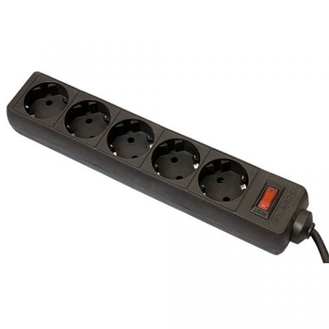 DEFENDER Surge protector for 5 sockets, cable 1.8m. Black with grounded connection and safety switch, Schuko - C13, ES2BL 99484 4712279994848 