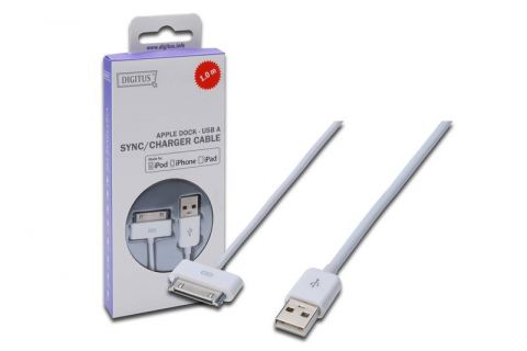 DIGITUS Apple Dock charger/data cable, Apple 30pin - USB A, M/M, 1.0m, USB 2.0 compatible UL, Apple certified, DA-600100-010-W 