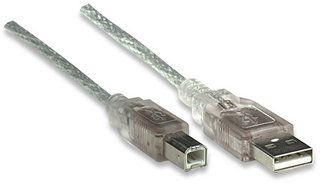 MANHATTAN Hi-Speed USB 2.0 Device Cable A Male / B Male, Translucent Silver, 4.5m, 345408 