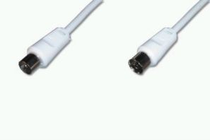 ASSMANN TV Antenna Cable, IEC/M to IEC/F, Straight, 9.5MM, double shielded, Braiding 96x0.12, 90DB Length 5.0M, white 