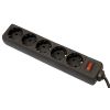 DEFENDER Surge protector for 5 sockets, cable 1.8m. Black with grounded connection and safety switch, Schuko - C13, ES2BL 99484 4712279994848 