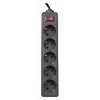 DEFENDER Surge protector for 5 sockets, cable 5.0m. Black  with grounded connection and safety switch, Schuko - C13, ES5BL 99486 
